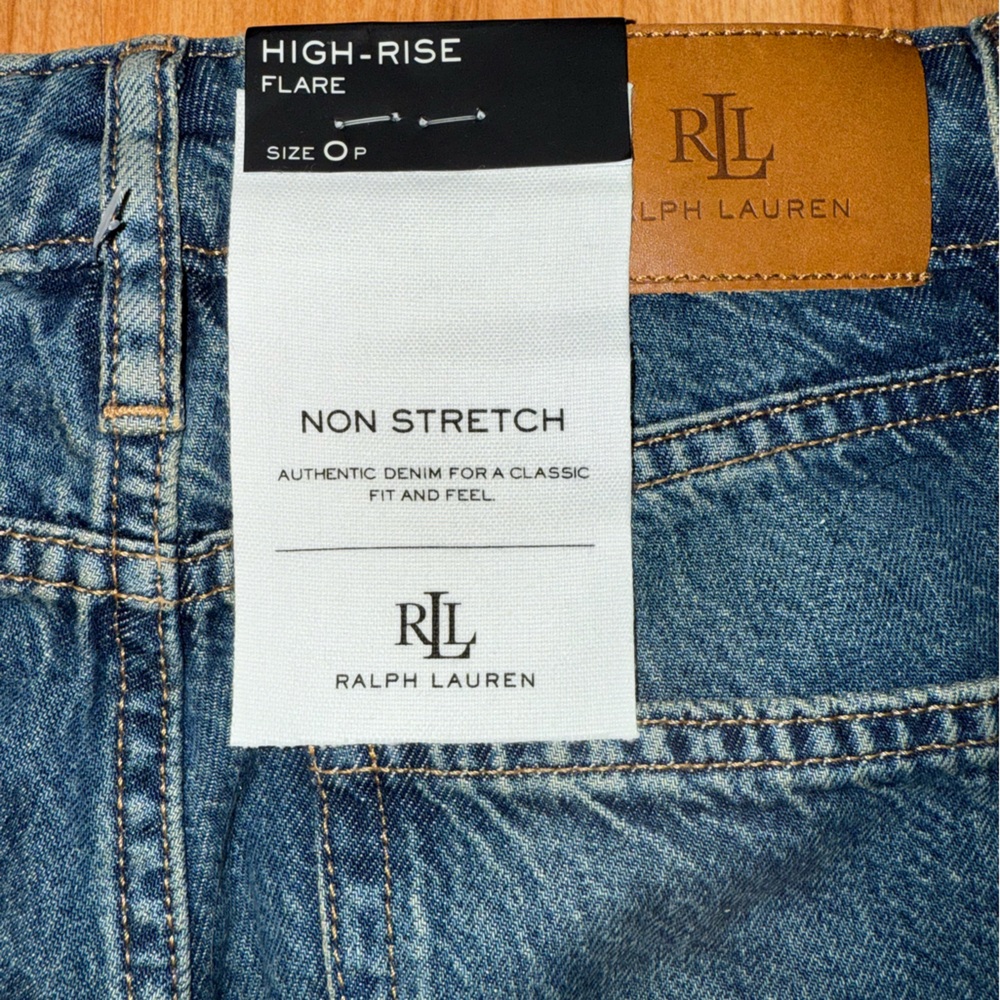 Ralph Lauren Women Size 0 Petite High Rise Flare Denim Jeans Expossed Button New - Picture 15 of 16